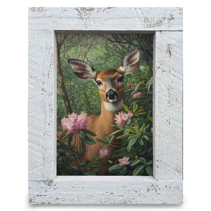 Rhododendron Forest Doe | Real Wood Framed Wall Art Print