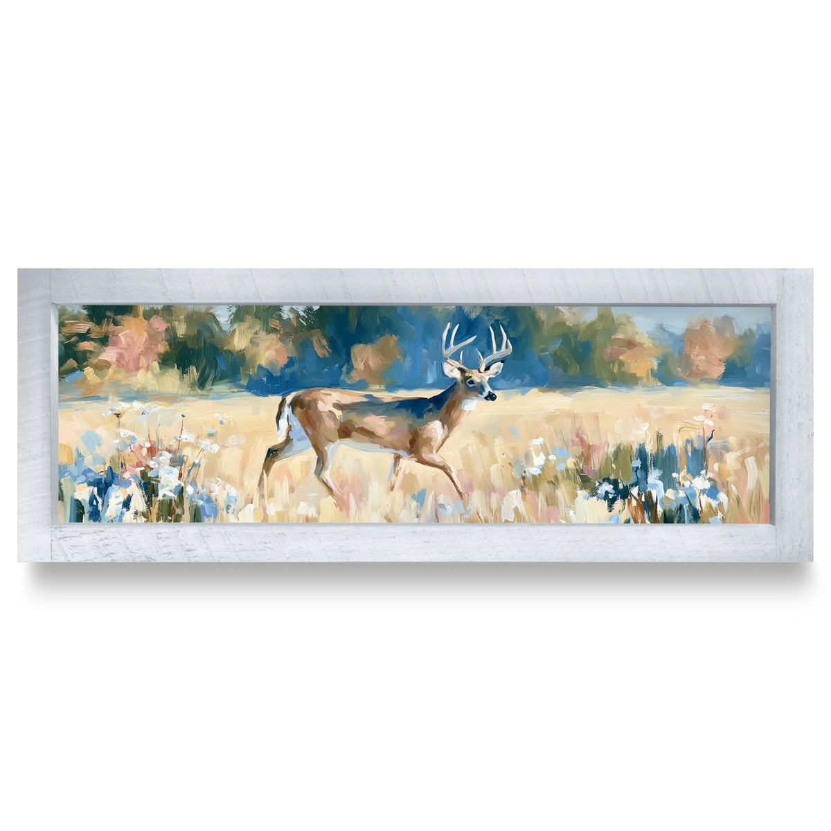 Wildflower Meadow Buck | Real Wood Framed Wall Art Print | Skinny