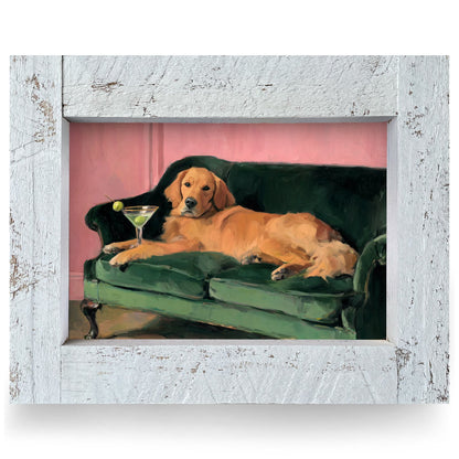Martini Golden Retriever | Real Wood Framed Wall Art Print