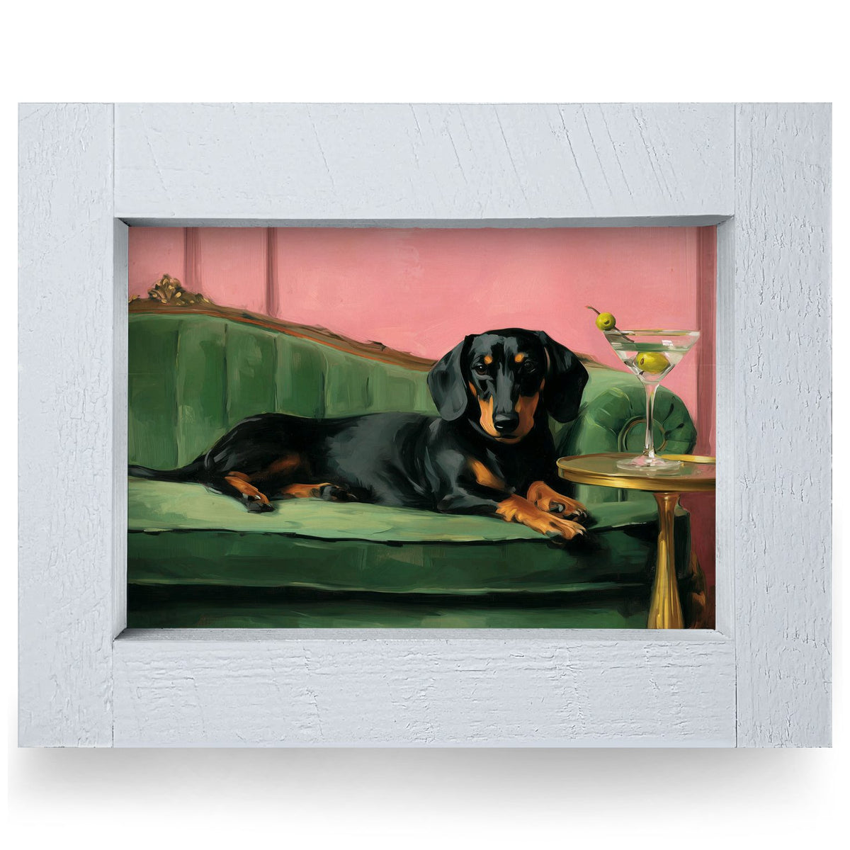 Dachshund & Dirty Martini | Real Wood Framed Wall Art Print | Horizontal