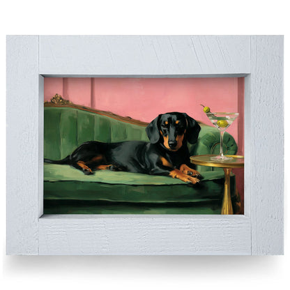 Dachshund & Dirty Martini | Real Wood Framed Wall Art Print | Horizontal