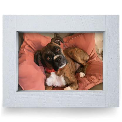 Boxer on the Couch | Real Wood Framed Wall Art Print | Horizontal