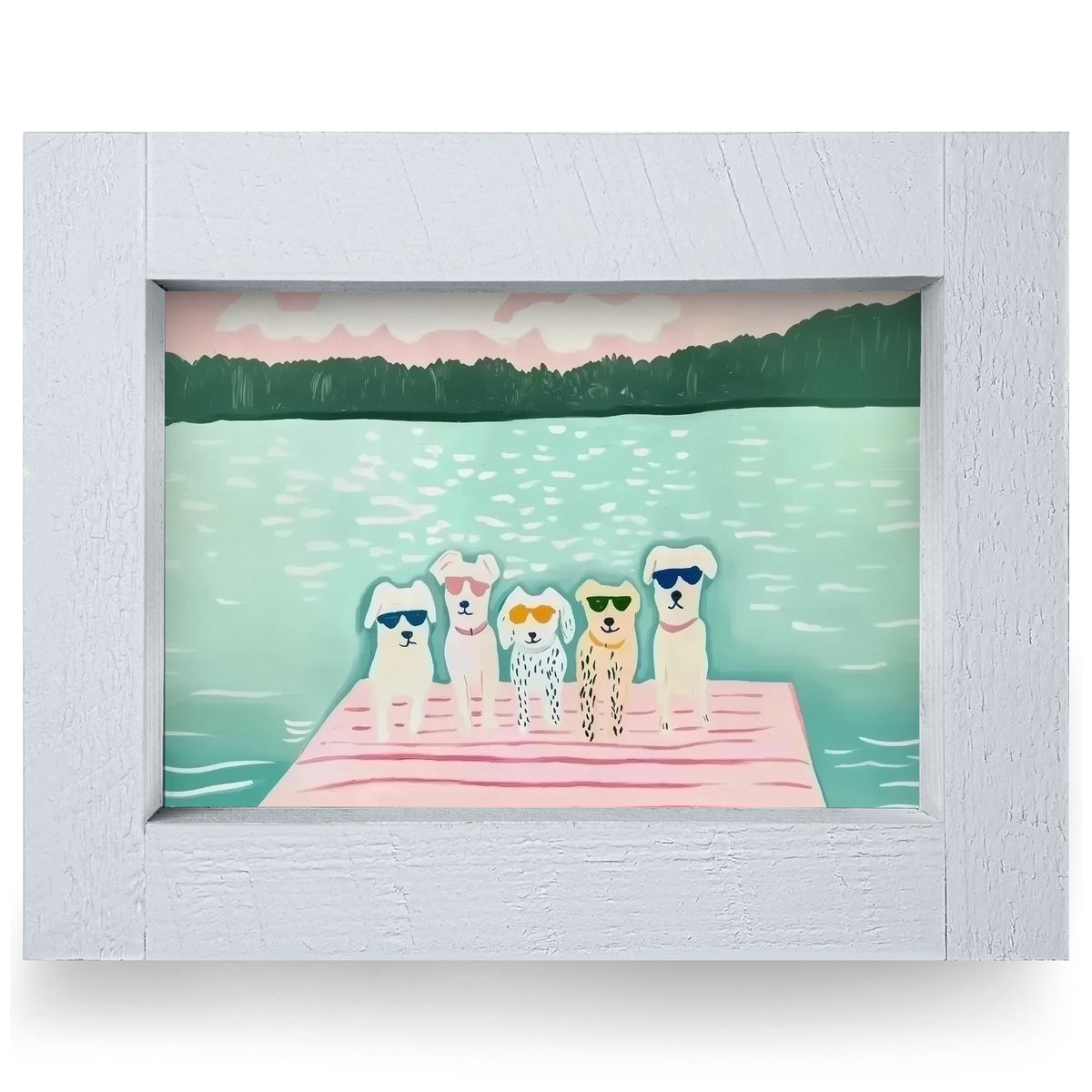 The Cutest Dock Dogs | Real Wood Framed Wall Art Print | Horizontal