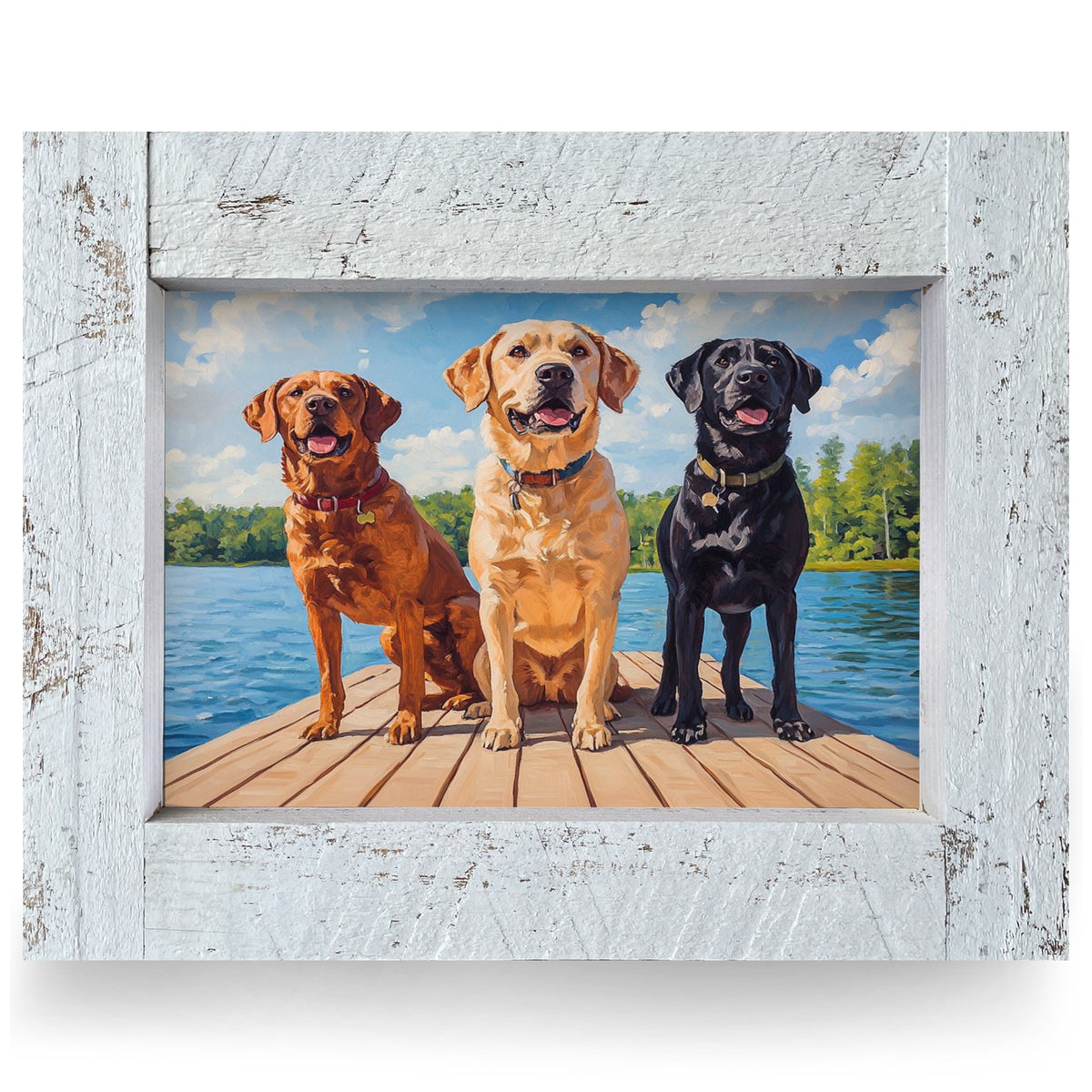 Dockside Lab Trio | Real Wood Framed Wall Art Print