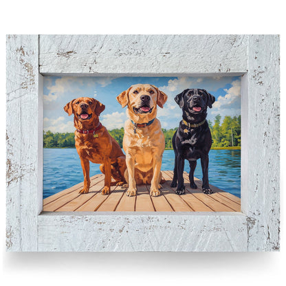 Dockside Lab Trio | Real Wood Framed Wall Art Print
