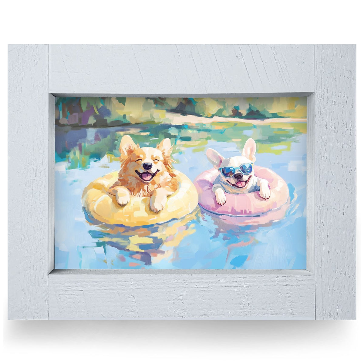 The Cutest Floating Lake Pups | Real Wood Framed Wall Art Print | Horizontal