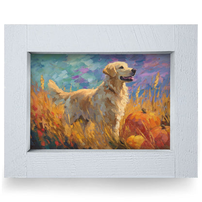 Autumn Glow Golden Retriever | Real Wood Framed Wall Art Print | Horizontal