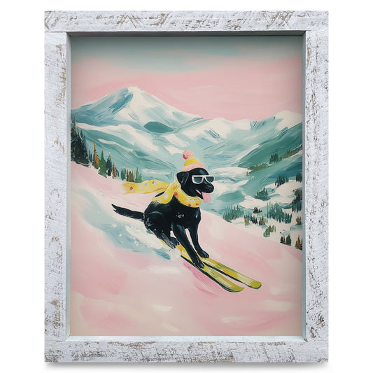 Black Lab Shredding Slopes | Real Wood Framed Wall Art Print