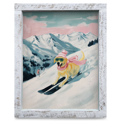 Winter Lab Shredding Slopes | Real Wood Framed Wall Art Print