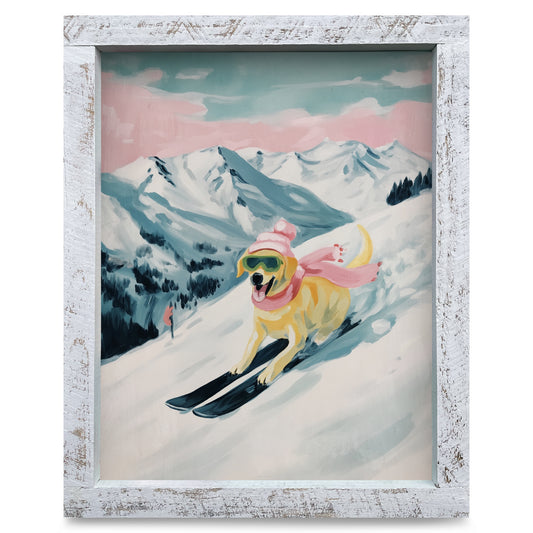 Winter Lab Shredding Slopes | Real Wood Framed Wall Art Print