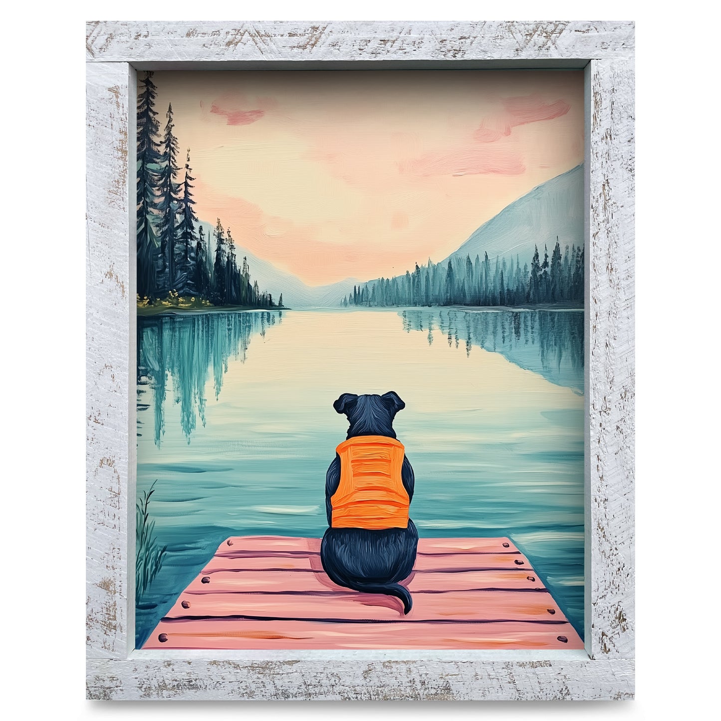 Black Lab Lake Daydreams | Real Wood Framed Wall Art Print