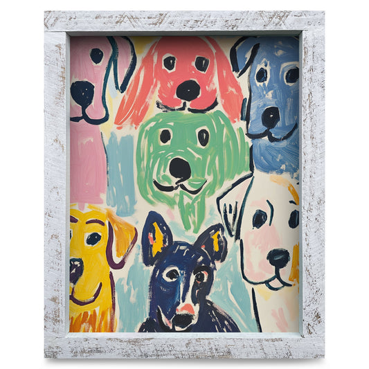 Colorful Dog Smiles | Real Wood Framed Wall Art Print