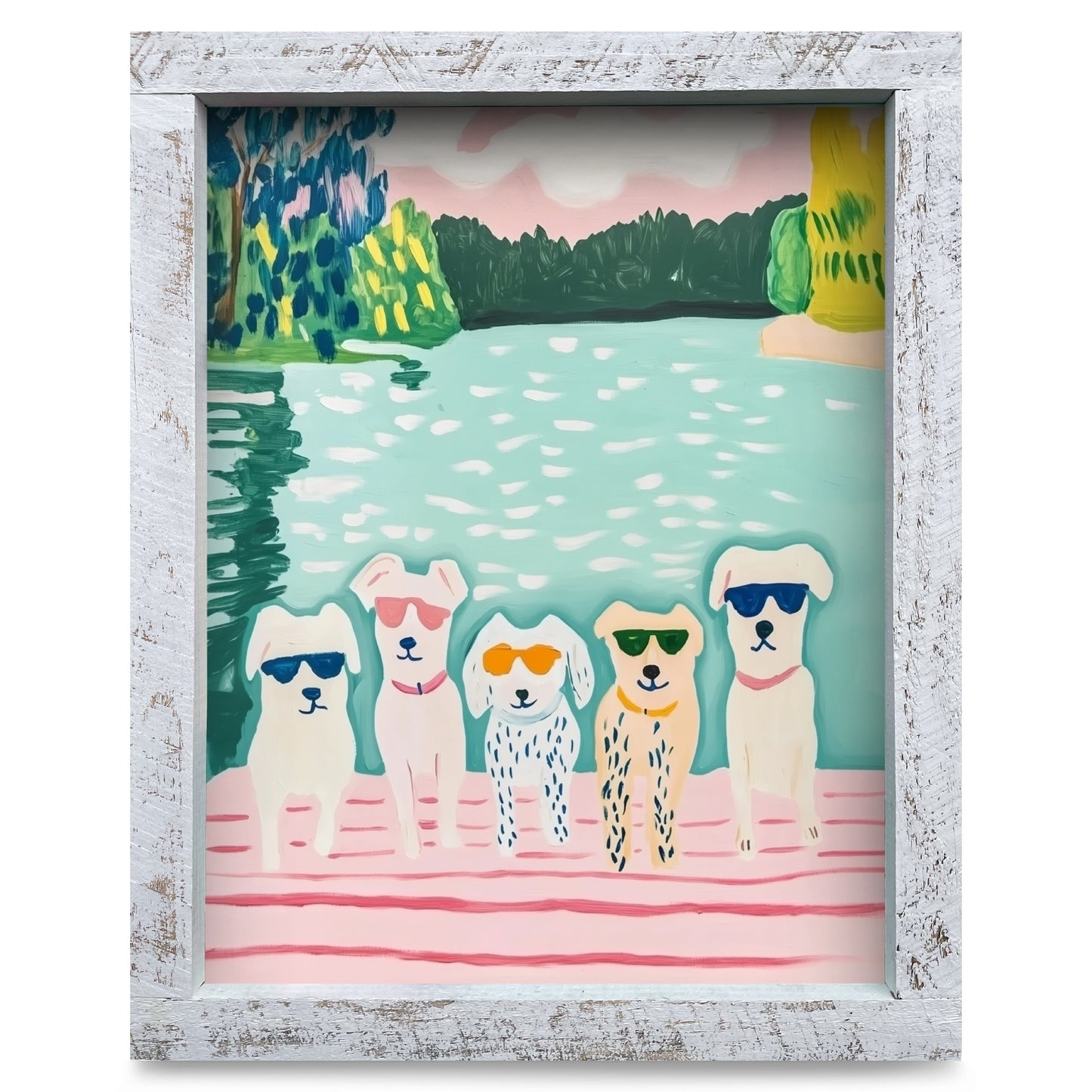 Cool Lake Dogs | Real Wood Framed Wall Art Print