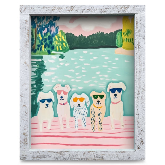 Cool Lake Dogs | Real Wood Framed Wall Art Print