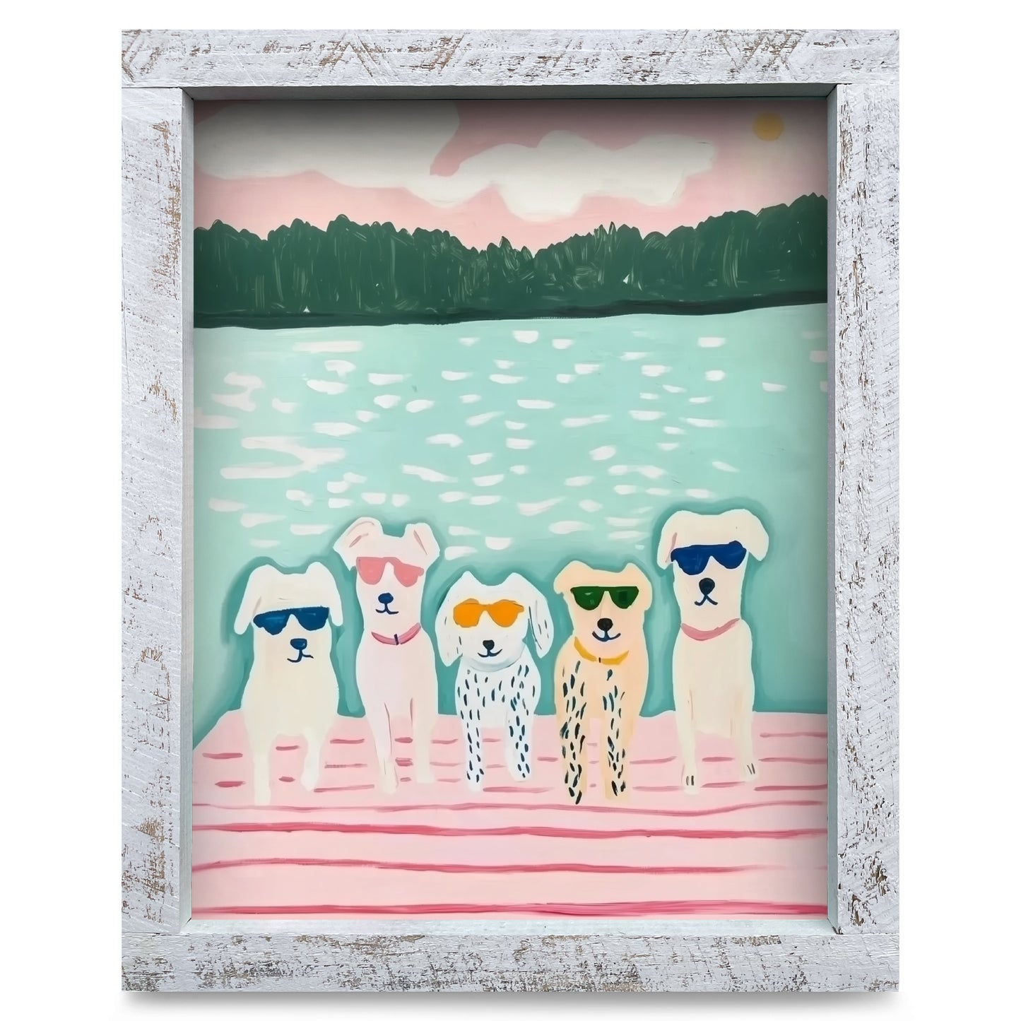 The Cutest Dock Dogs | Real Wood Framed Wall Art Print