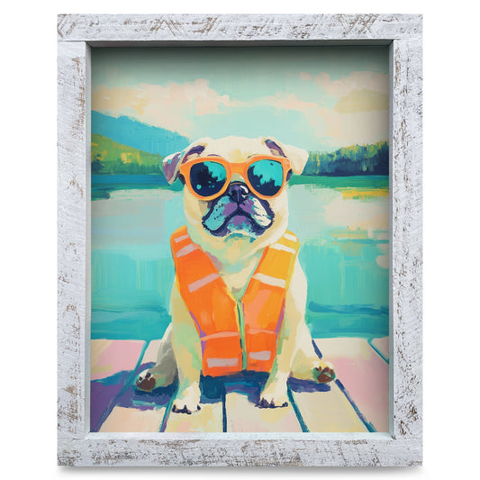 Cool Lake Pug | Real Wood Framed Wall Art Print