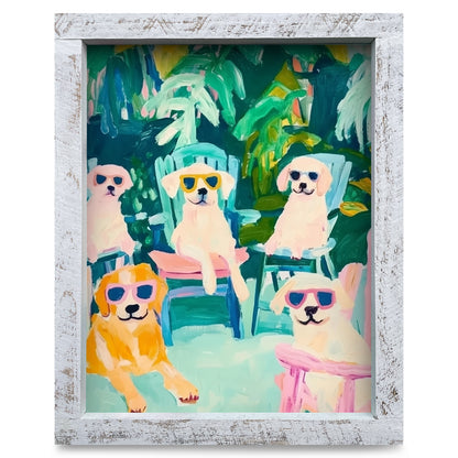 Garden Dogs | Real Wood Framed Wall Art Print