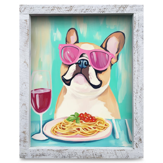 Date Night French Bulldog | Real Wood Framed Wall Art Print