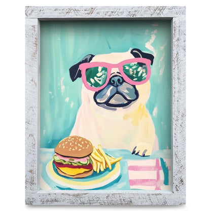 Pug Burger | Real Wood Framed Wall Art Print