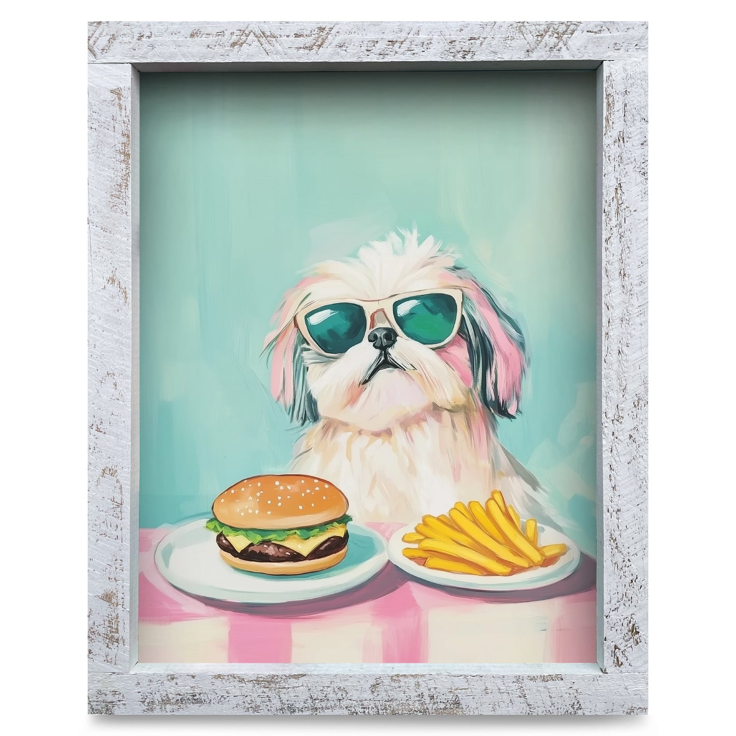 Shih Tzu Burger | Real Wood Framed Wall Art Print