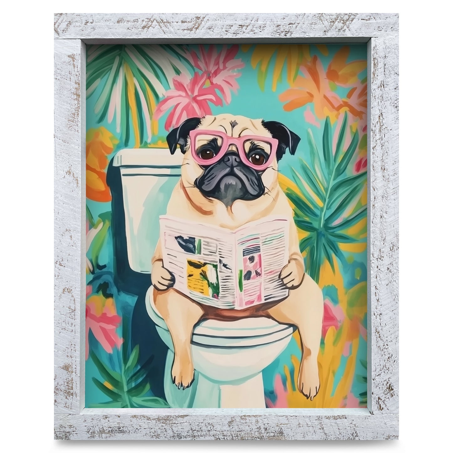 Potty Pug | Real Wood Framed Wall Art Print