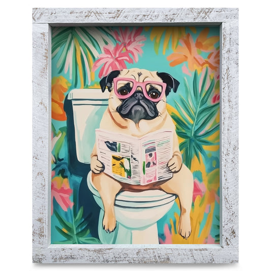 Potty Pug | Real Wood Framed Wall Art Print