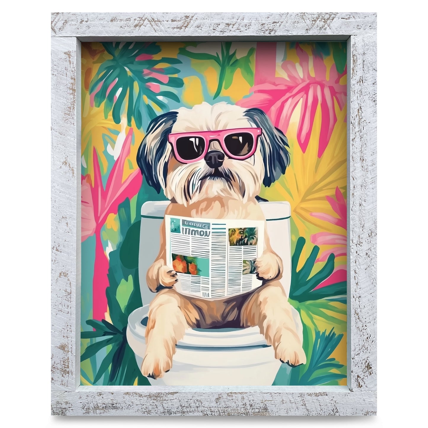 Potty Shih Tzu | Real Wood Framed Wall Art Print