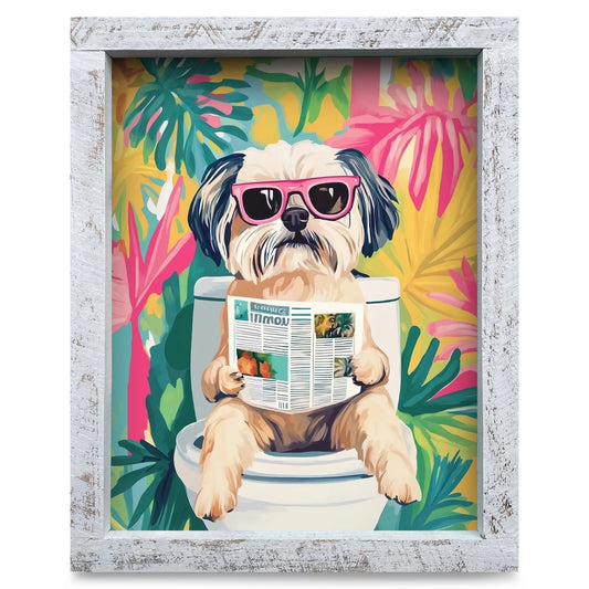 Potty Shih Tzu | Real Wood Framed Wall Art Print