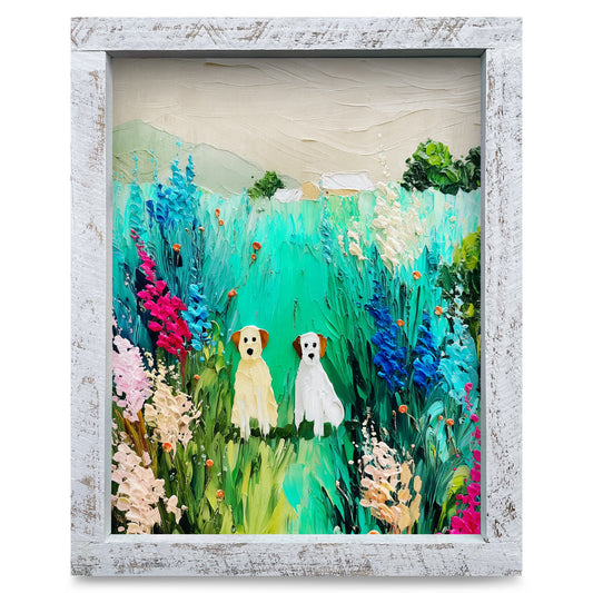 Impasto Farm Dogs | Real Wood Framed Wall Art Print