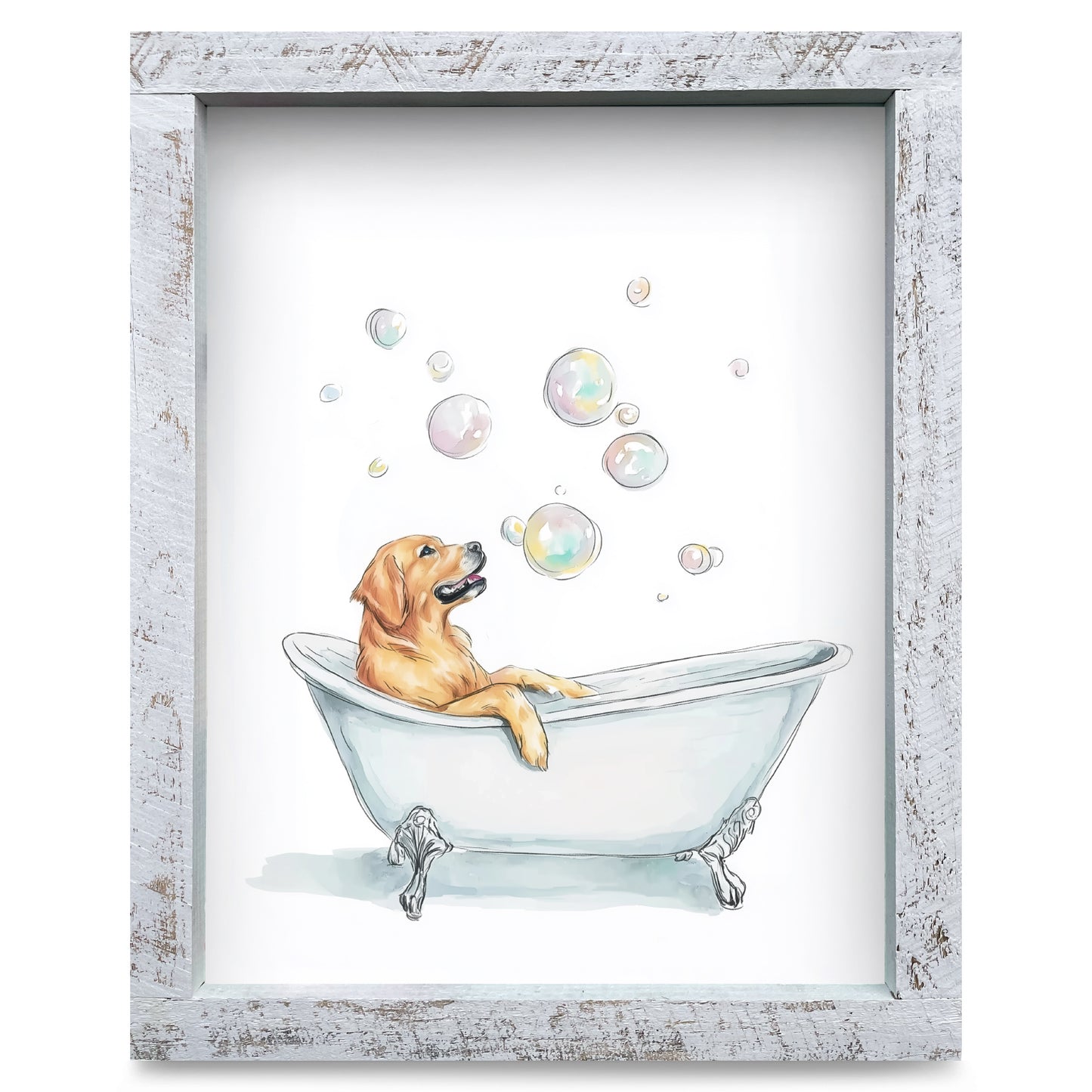 Golden Hour Bath | Real Wood Framed Wall Art Print