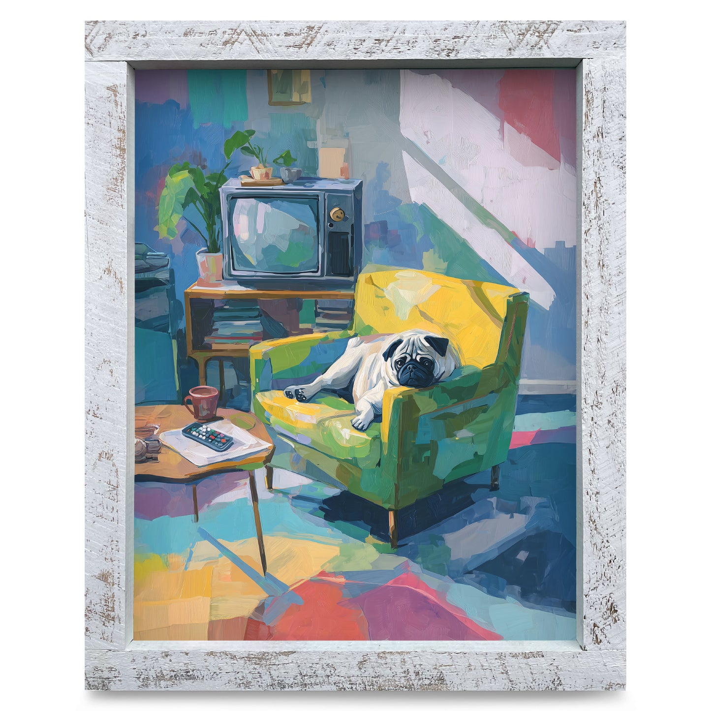 Lounging Pug | Real Wood Framed Wall Art Print