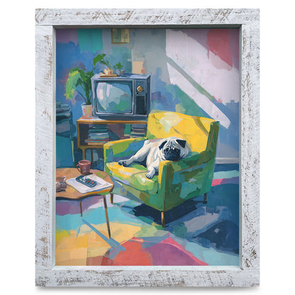 Lounging Pug | Real Wood Framed Wall Art Print