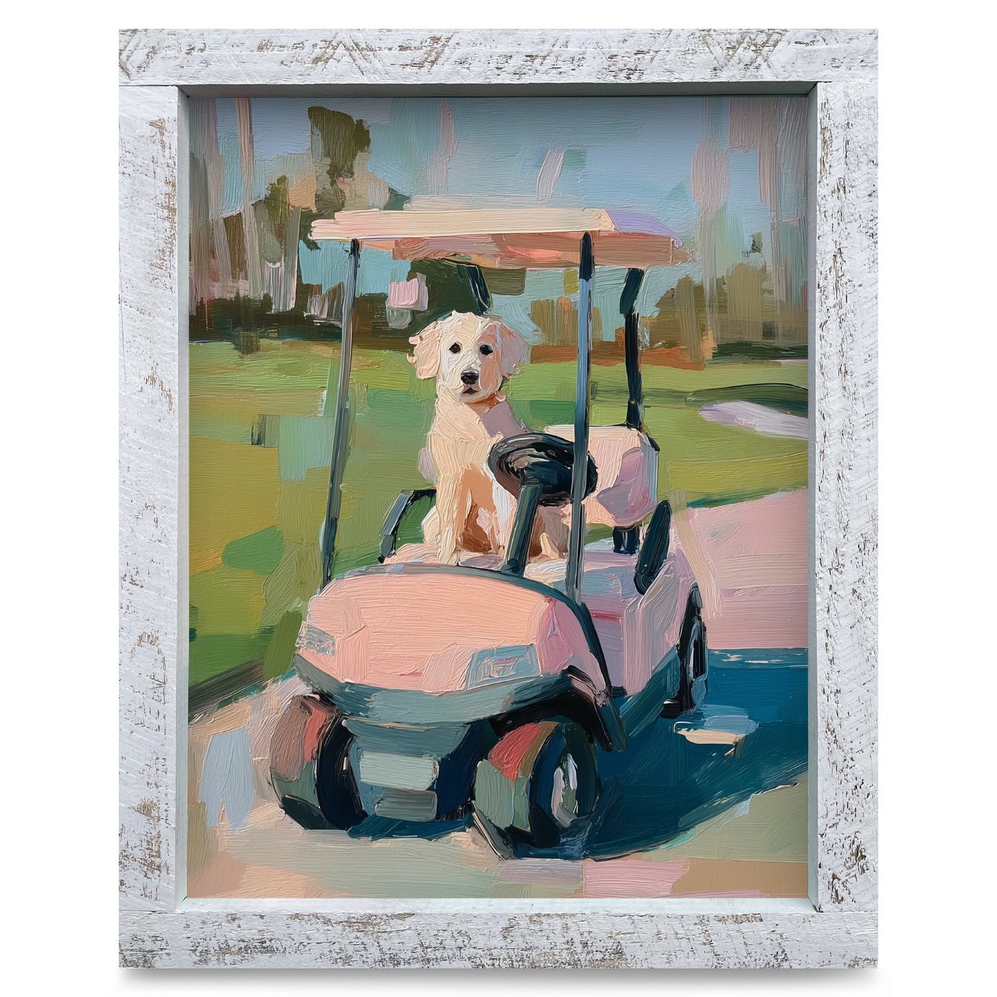 Golf Cart Pup | Real Wood Framed Wall Art Print