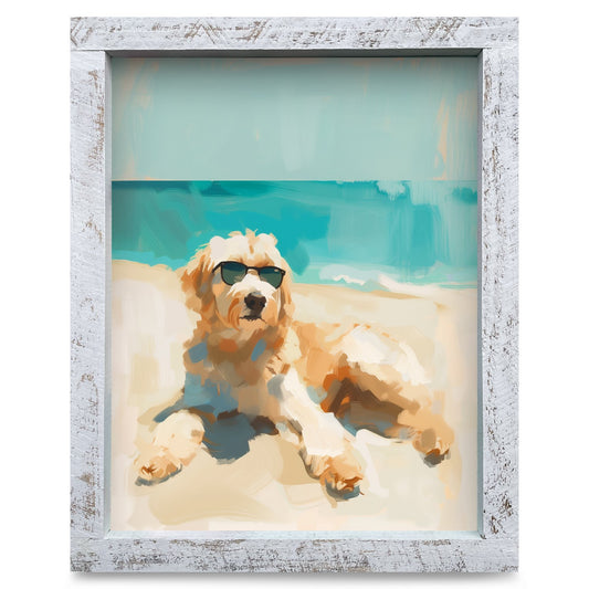 Beach Day Doodle | Real Wood Framed Wall Art Print