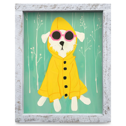 Raincoat Dog | Real Wood Framed Wall Art Print