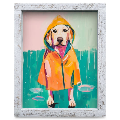Raincoat Dog | Real Wood Framed Wall Art Print