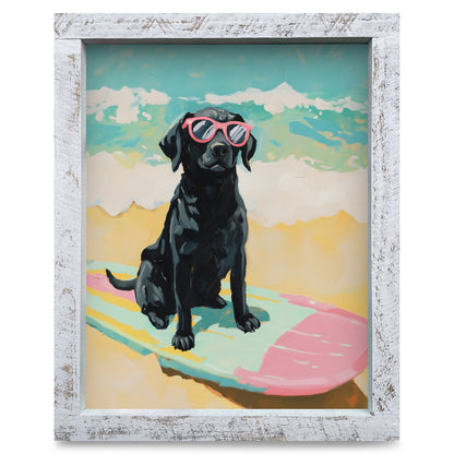 Black Lab Beach Day | Real Wood Framed Wall Art Print