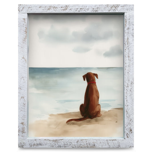 Waiting By The Waves | Real Wood Framed Wall Art Print