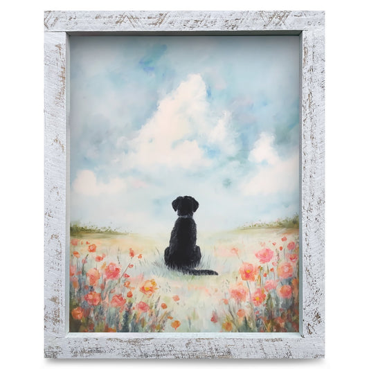 Black Dog Poppy Meadow | Real Wood Framed Wall Art Print