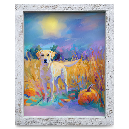 Yellow Lab Pumpkin Field | Real Wood Framed Wall Art Print