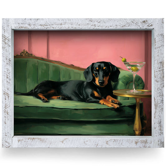 Dachshund & Dirty Martini | Real Wood Framed Wall Art Print | Horizontal