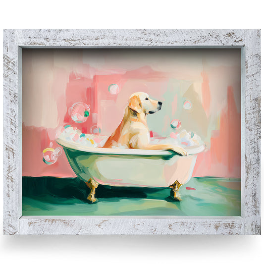 Bubble Bath Buddy | Real Wood Framed Wall Art Print | Horizontal