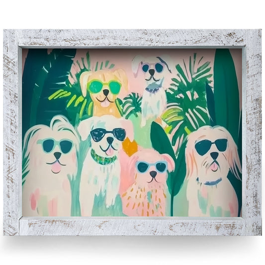 Dog Beach Buddies | Real Wood Framed Wall Art Print | Horizontal