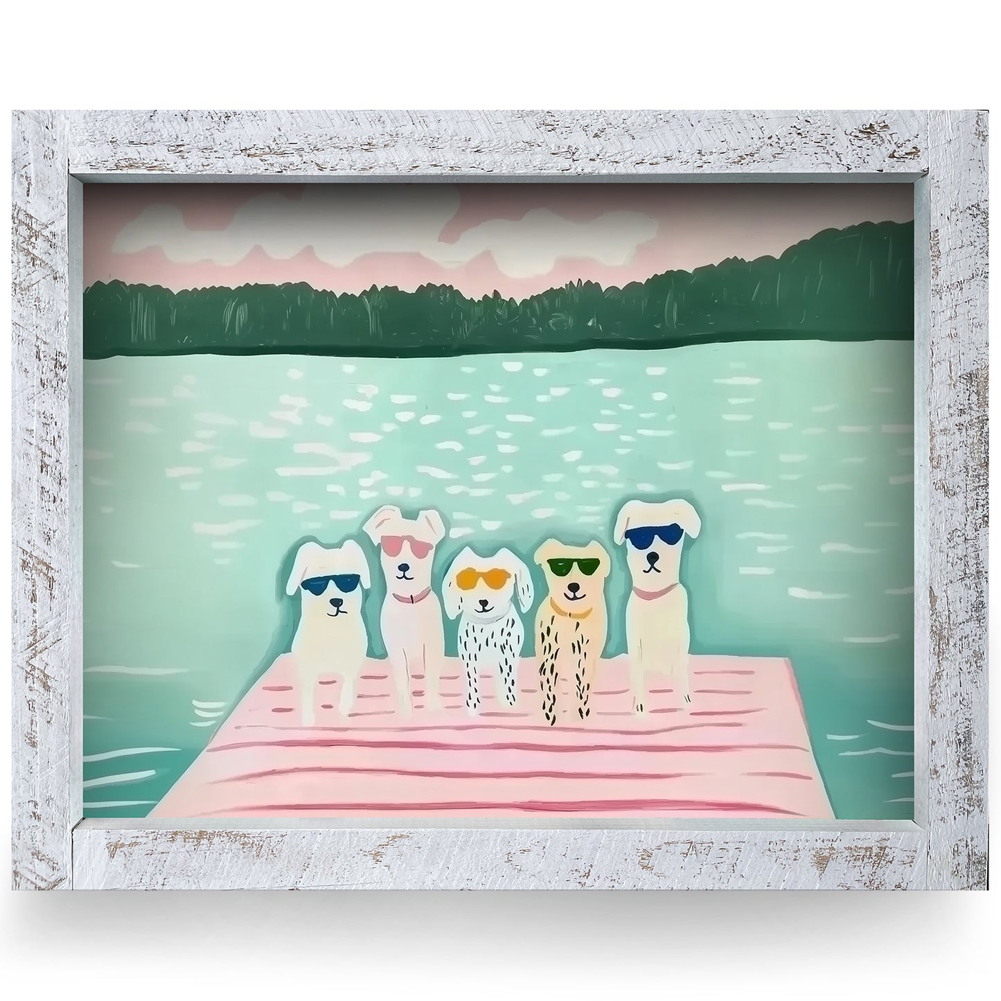 The Cutest Dock Dogs | Real Wood Framed Wall Art Print | Horizontal