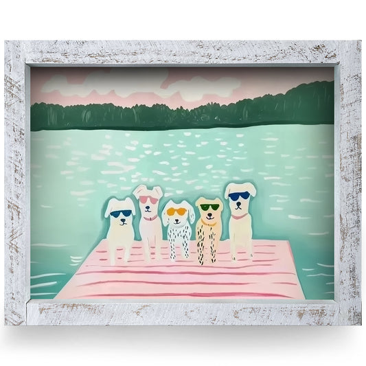 The Cutest Dock Dogs | Real Wood Framed Wall Art Print | Horizontal