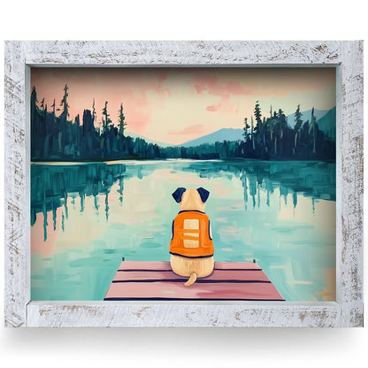 Pug Lake Daydreams | Real Wood Framed Wall Art Print | Horizontal
