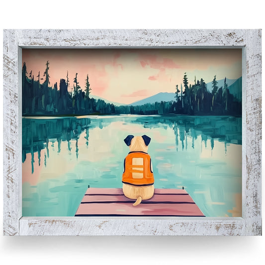 Pug Lake Daydreams | Real Wood Framed Wall Art Print | Horizontal