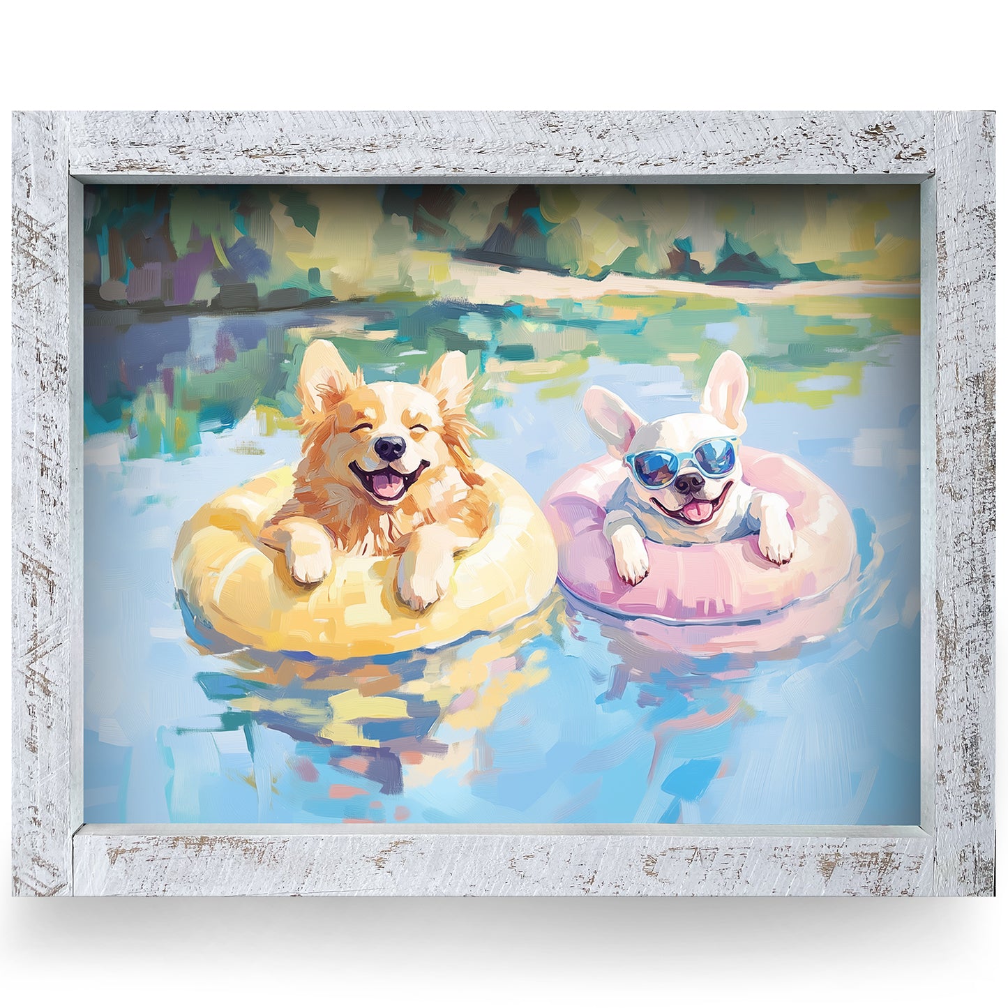 The Cutest Floating Lake Pups | Real Wood Framed Wall Art Print | Horizontal