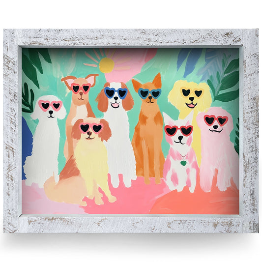 Puppy Love Parade | Real Wood Framed Wall Art Print | Horizontal