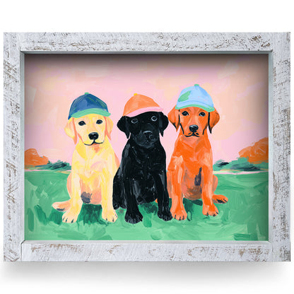 Cute Trio of Puppies | Real Wood Framed Wall Art Print
